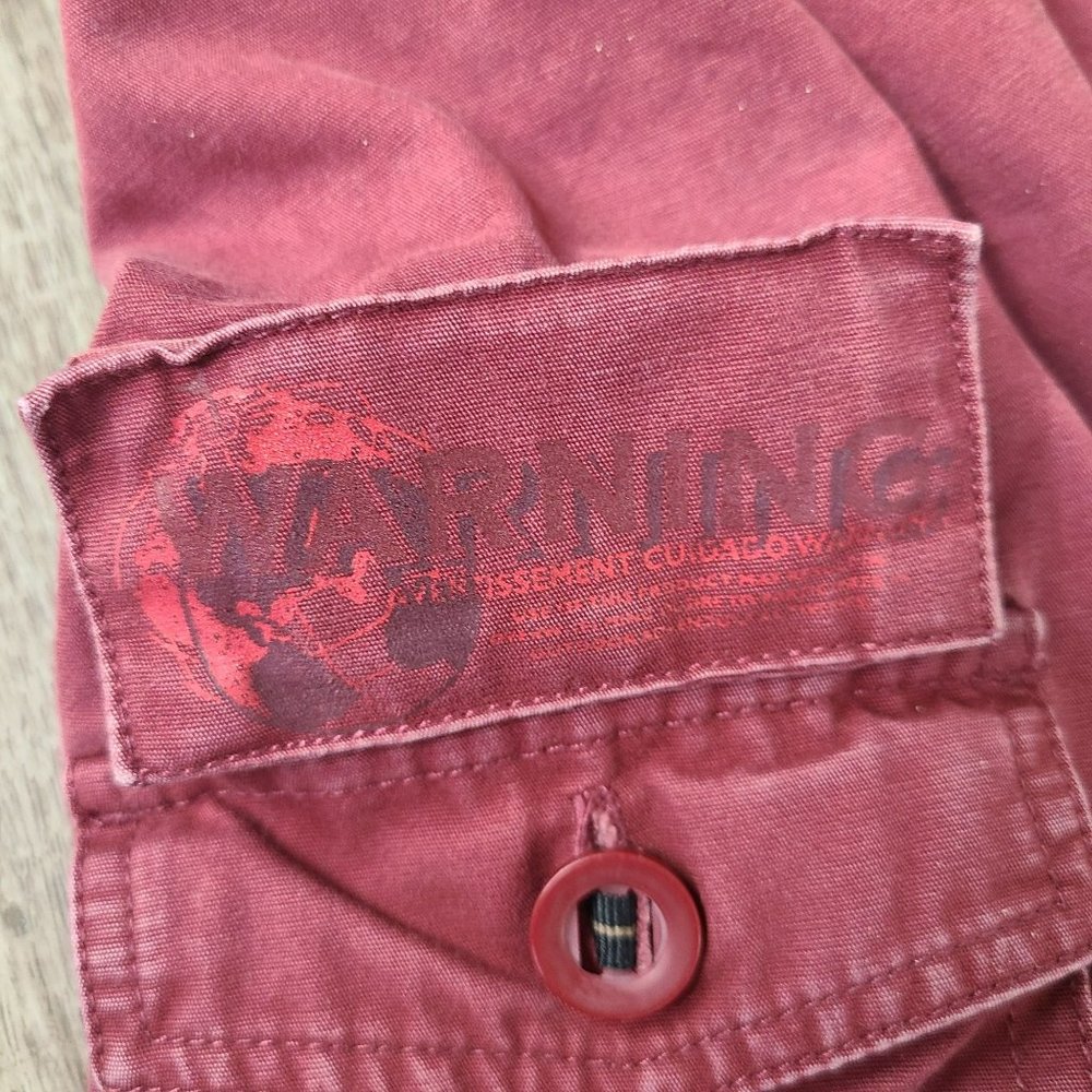 Columbia Faded Red Blazer Shacket Adj Waist Womens L Lightly Distressed Denim - Picture 5 of 13